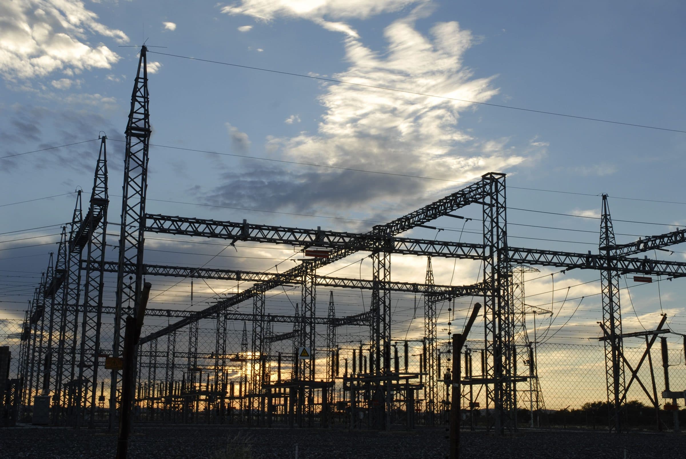 Eskom's Gordonia substation in the Northern Cape at dusk